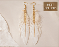 Boho Bride long ivory feather earrings