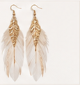 Ivory and gold bridal feather earrings