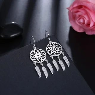 Starlace Dreamcatcher Drops showing a metal web circle with three hanging metal feather charms.