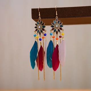 Wildflower Feather Drops featuring a gold-toned flower top and colorful plumes.